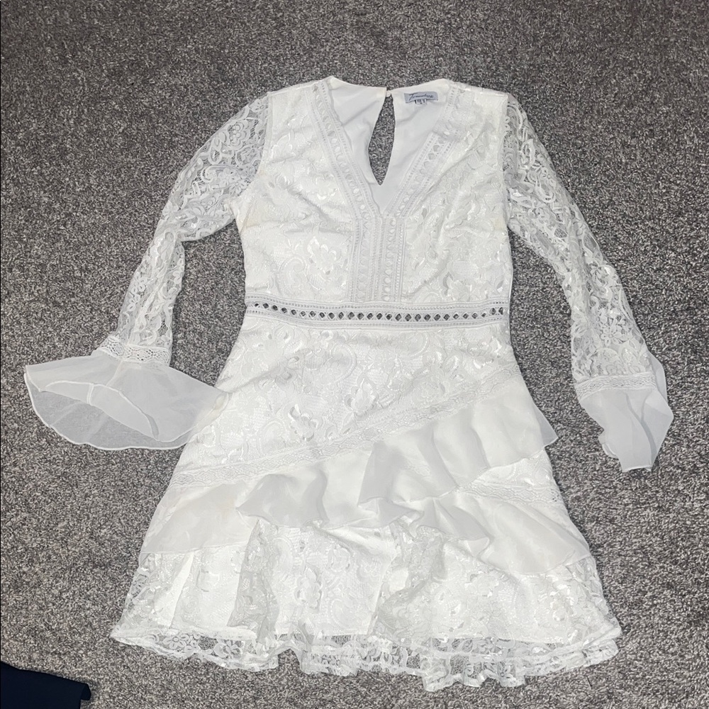 Elegant White Lace Dress with Ruffle Details